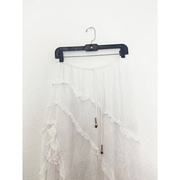 Free People Ambi White Maxi Skirt Size Medium Asymmetrical Hem Boho Fairy - Picture 4 of 13